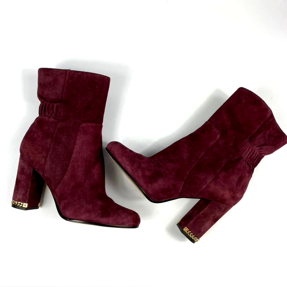 Women's Michael Kors Dolores Bootie Suede Burgundy Chain Detail Ankle Boot Sz 8